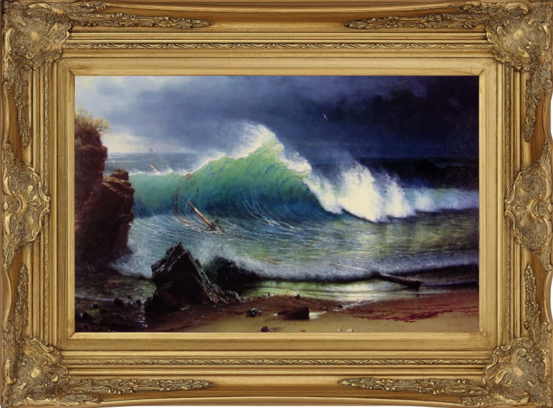 Albert Bierstadt "The Shore of the Turquoise Sea" Oil Painting