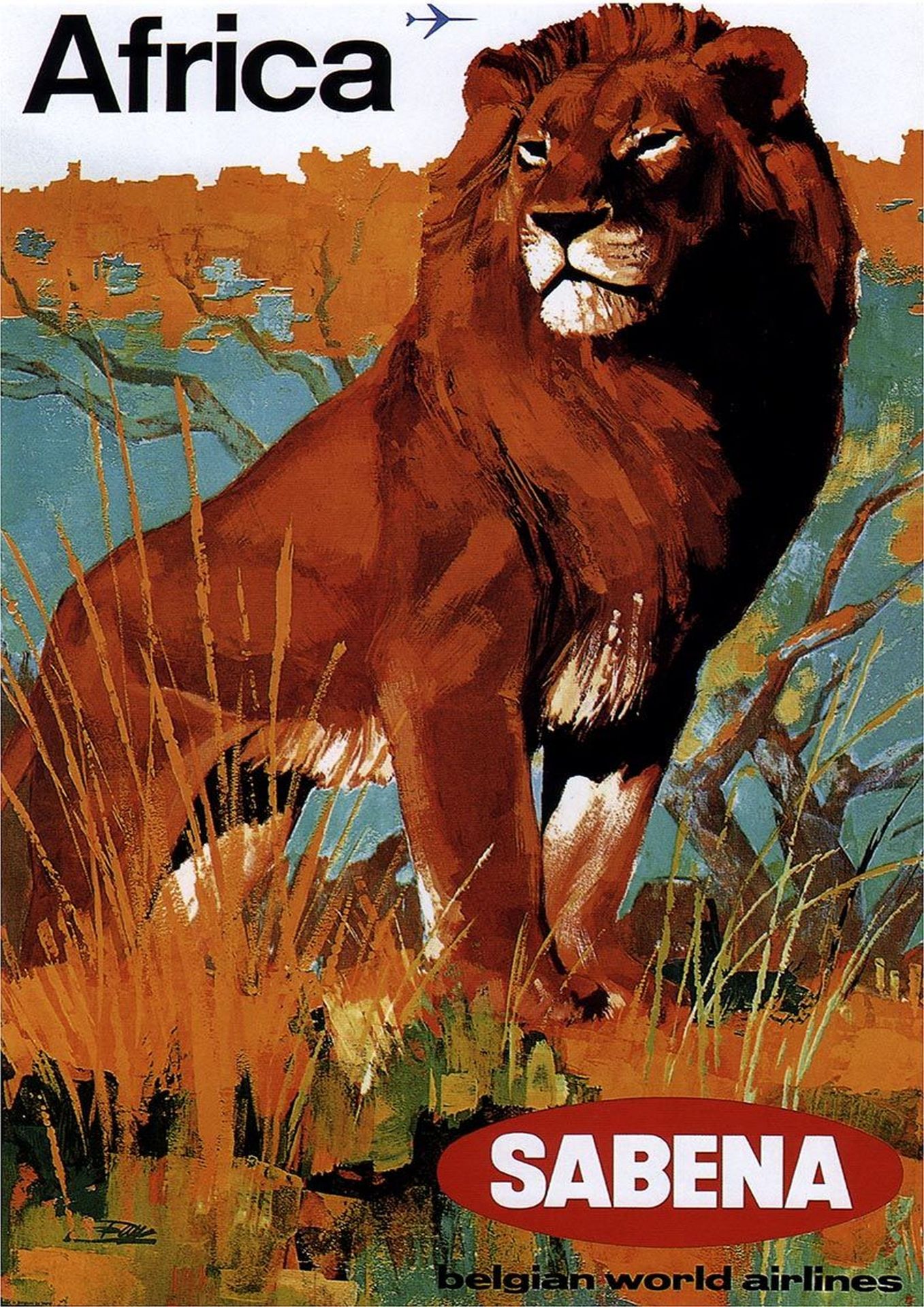 Belgian World Airlines, Africa Travel Poster