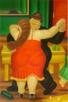Fernando Botero "Couple Dancing" Oil Painting