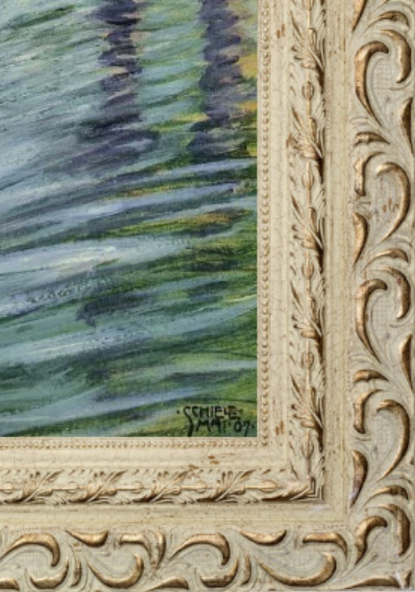 Egon Schiele "Trees Mirrored in a Pond" Oil Painting - Bild 2 aus 5