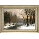 Anders Andersen Lundby "A Winter River Landscape" Oil Painting