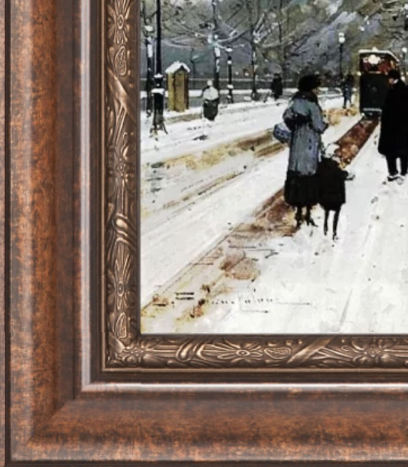 Eugene Galien Laloue "Figures in the Snow, Paris" Oil Painting - Bild 4 aus 5