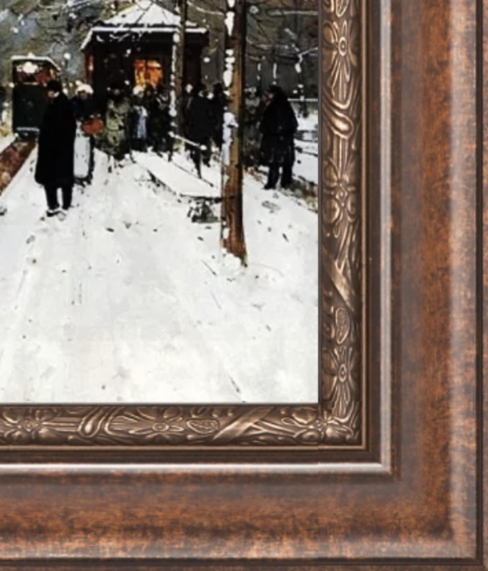 Eugene Galien Laloue "Figures in the Snow, Paris" Oil Painting - Bild 5 aus 5