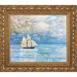 Frederick Childe Hassam "Sailing on Calm Seas, Gloucester Harbor" Oil Painting