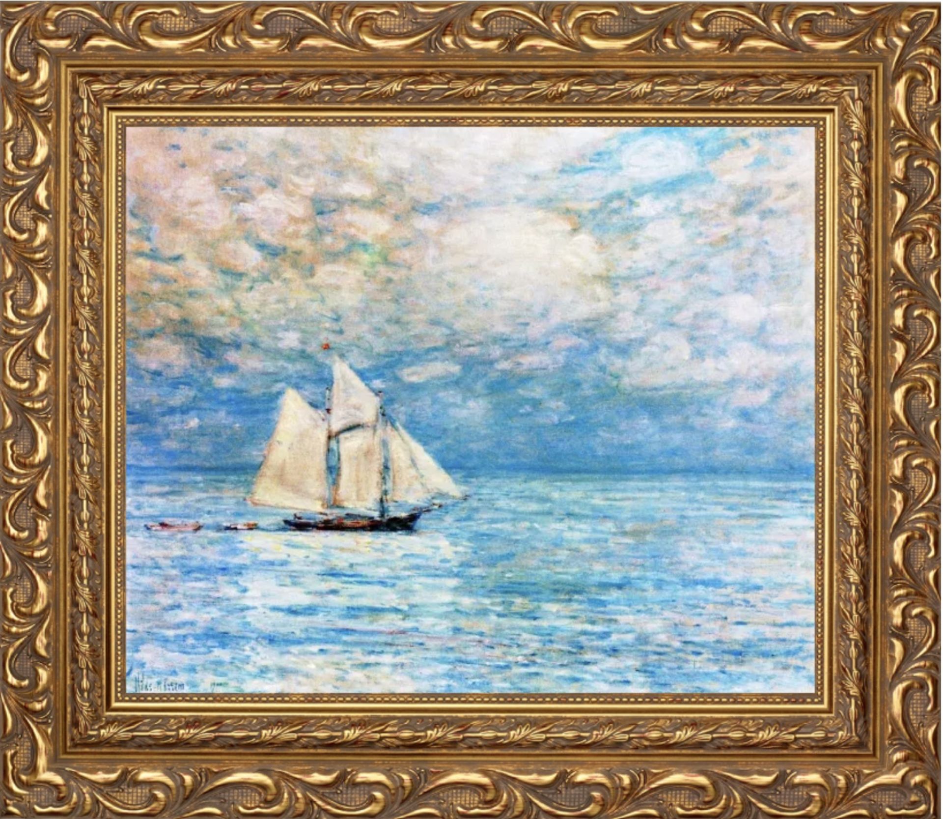 Frederick Childe Hassam "Sailing on Calm Seas, Gloucester Harbor" Oil Painting