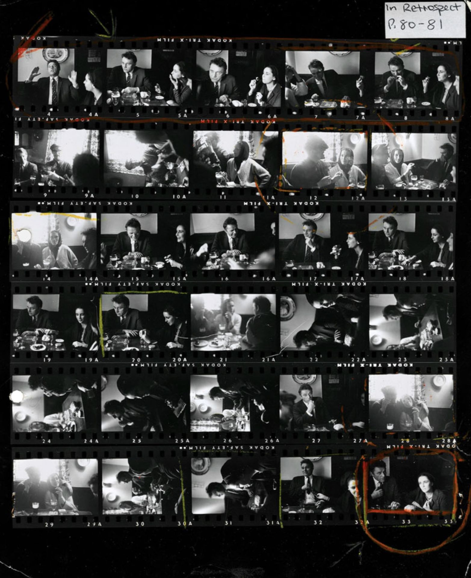 Eve Arnold "Elizabeth Taylor, Richard Burton, Pub, Shepperton, 1963" Contact Sheet