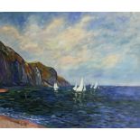 Claude Monet "Cliffs and Sailboats at Pourville, 1882" Oil Painting, After