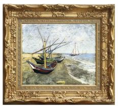 Vincent Van Gogh "Fishing Boats" Oil Painting, After