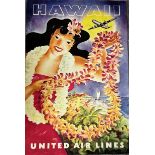 Hawaii United Airlines Offset Lithograph Poster