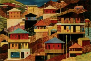 Philip C. Curtis "Mountain Village, 1955" Offset Lithograph