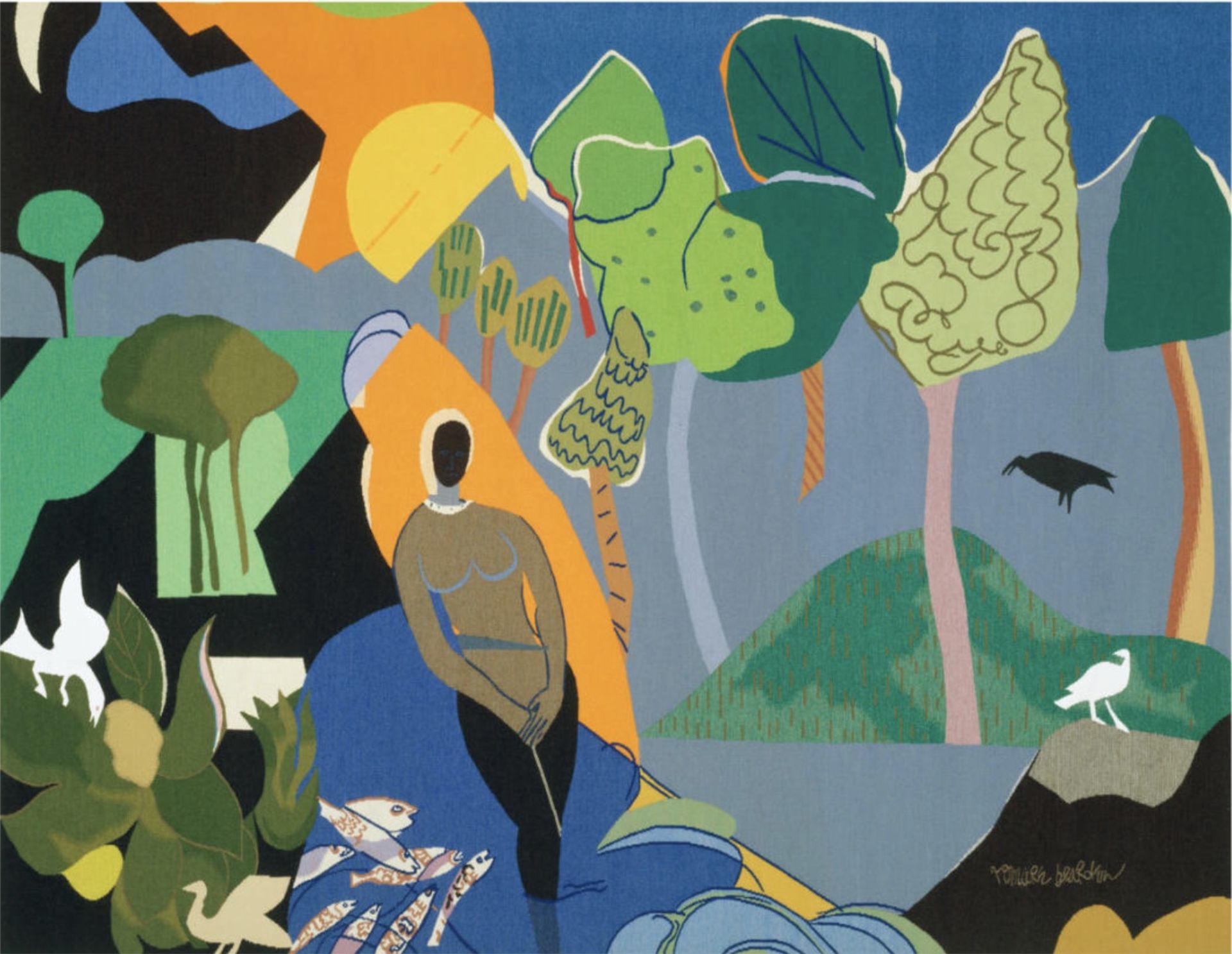 Romare Bearden "Recollection Pond, 1976" Offset Lithograph