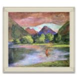 John La Farge "After Glow, Tautira River, Tahiti" Oil Painting, After
