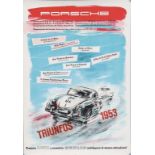 PORSCHE racing poster "Triunfos 1953" linen backed