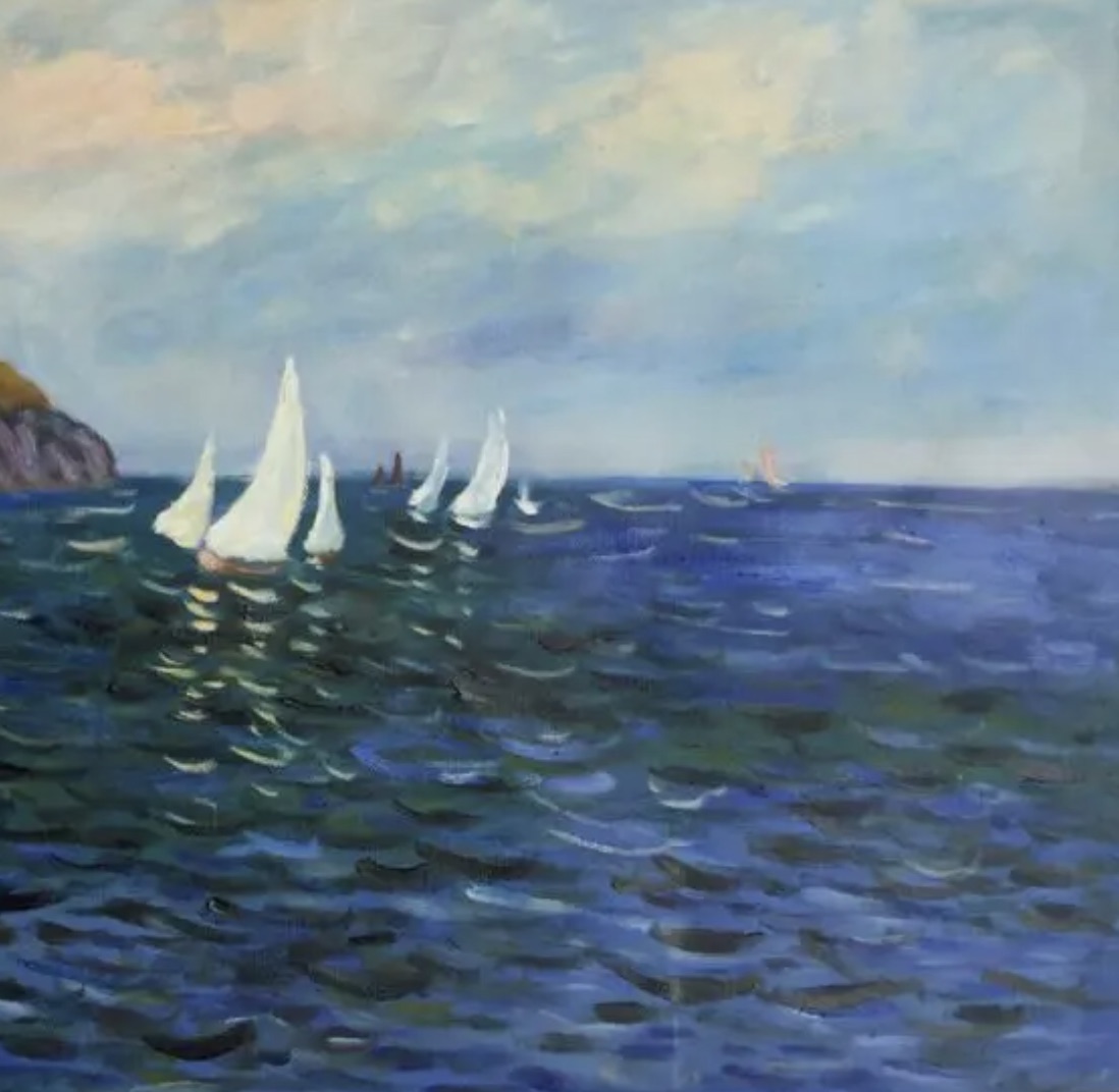 Claude Monet "Cliffs and Sailboats at Pourville, 1882" Oil Painting, After - Image 5 of 5