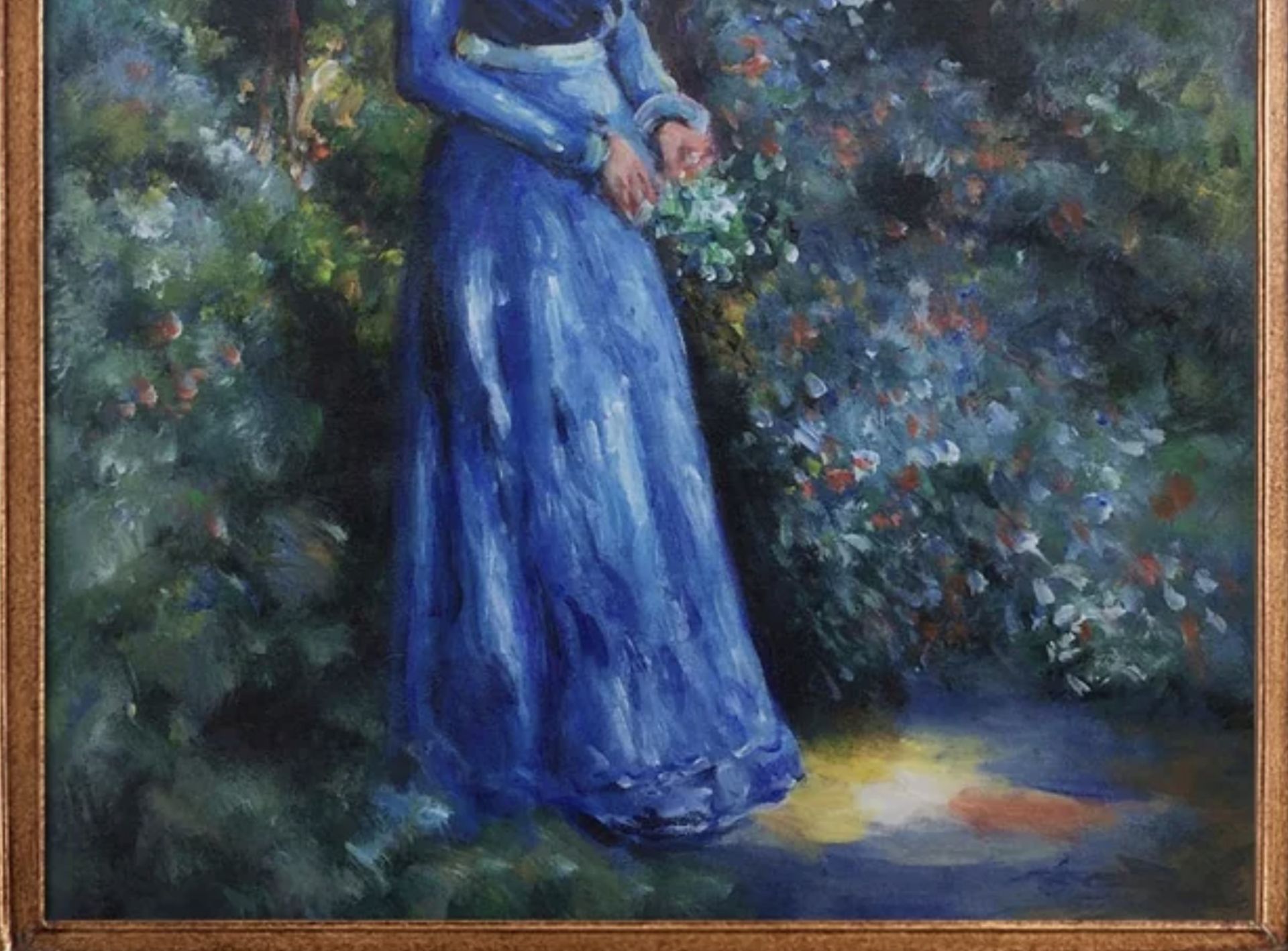 Pierre Auguste Renoir "Woman in a Blue Dress, Standing in the Garden of St. Cloud" Oil Painting, - Bild 4 aus 4