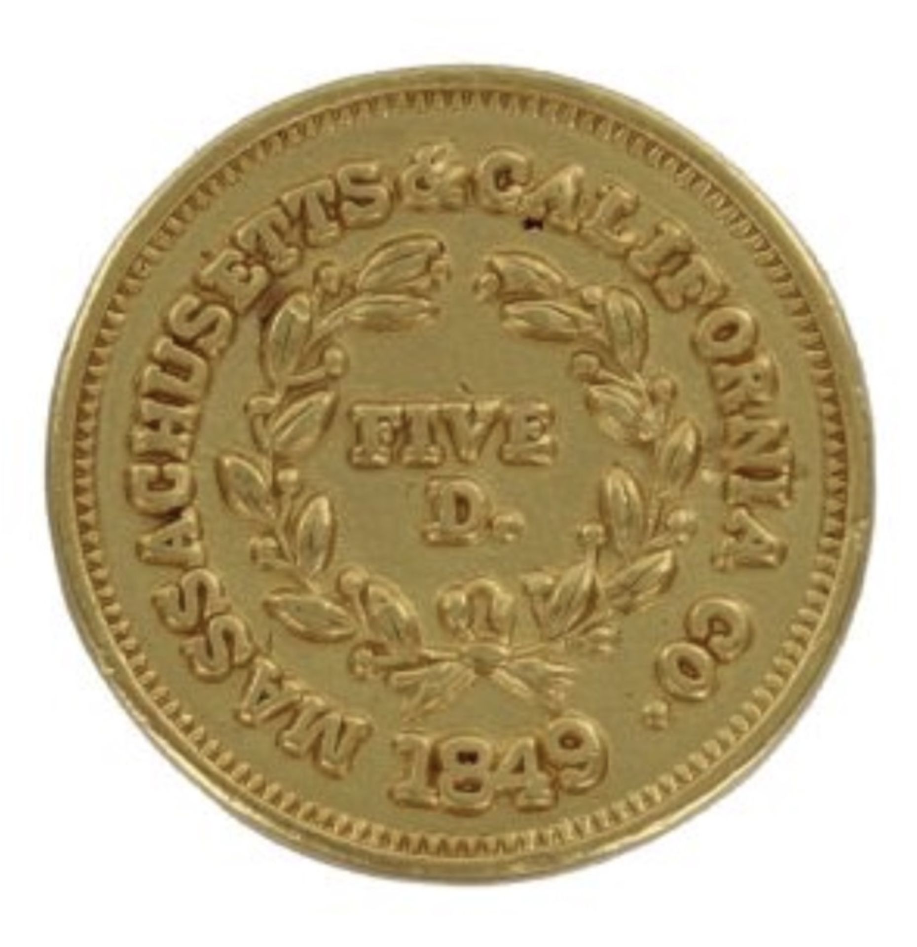 Massachusetts, California Company Five Dollar Gold Piece Coin - Image 2 of 2