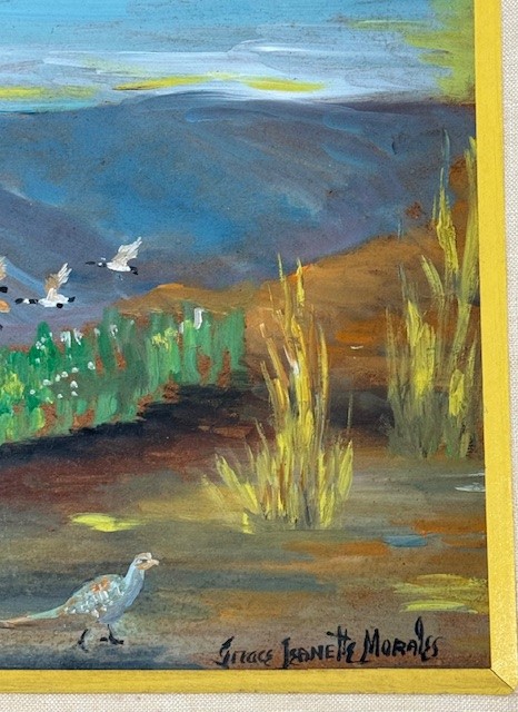 GRACE MORALES GEESE IN FLIGHT OIL ON BOARD PAINTING - Image 5 of 7