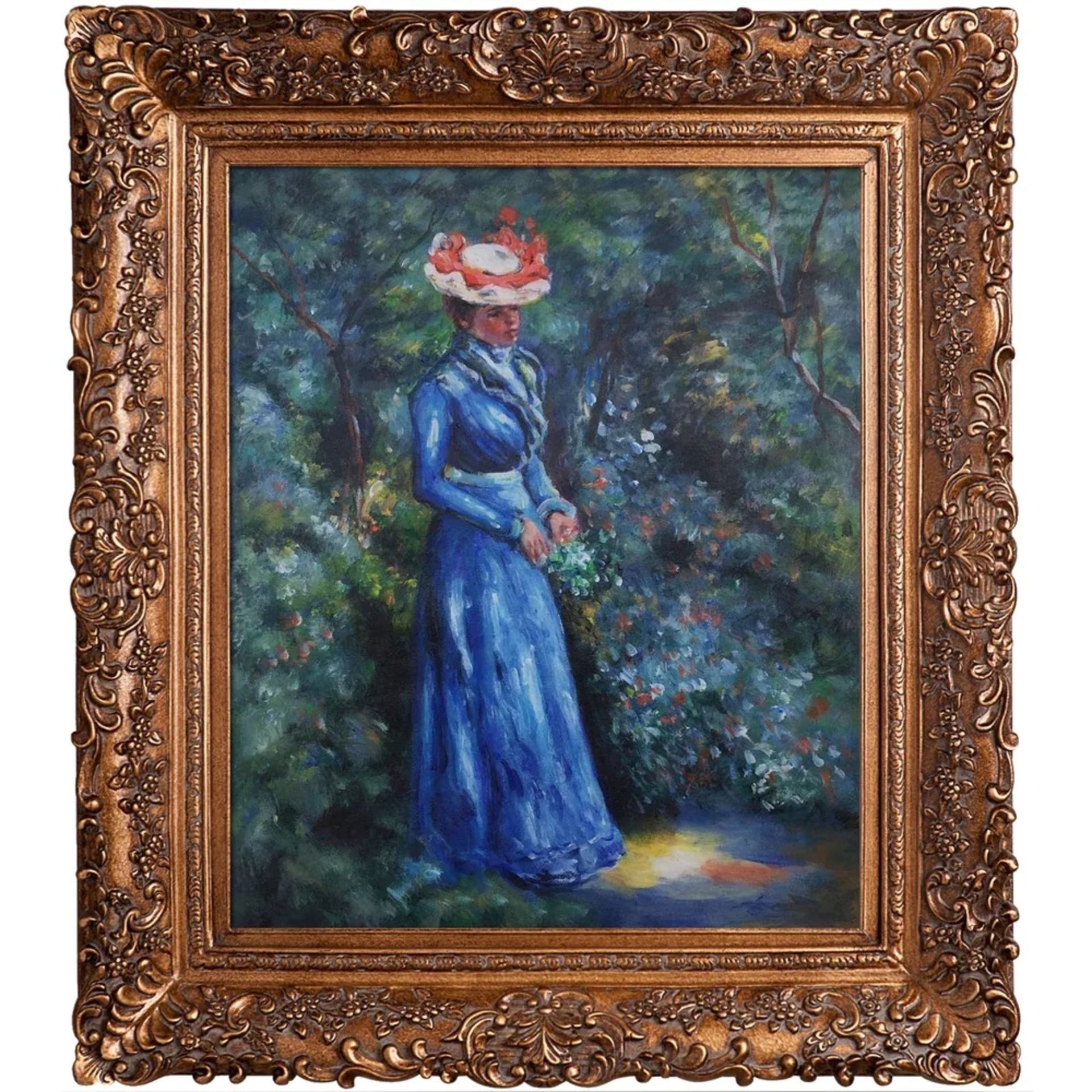 Pierre Auguste Renoir "Woman in a Blue Dress, Standing in the Garden of St. Cloud" Oil Painting,