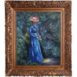 Pierre Auguste Renoir "Woman in a Blue Dress, Standing in the Garden of St. Cloud" Oil Painting,