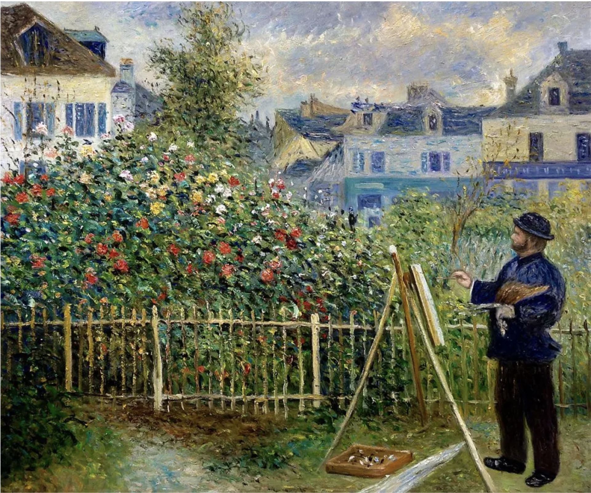 Pierre Auguste Renoir "Monet Painting in His Garden at Argenteuil, 1873" Oil Painting, After