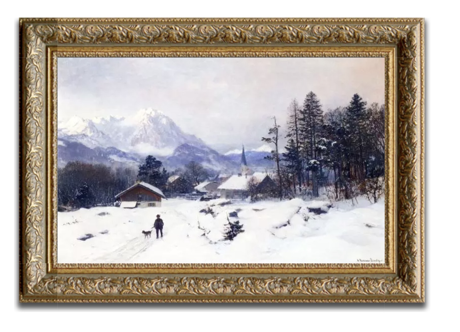 Anders Anderson Lundby "Hunter in a Winter Landscape" Oil Painting, After