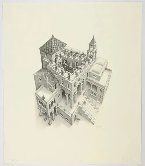 M.C. Escher "Ascending, Descending" Etching