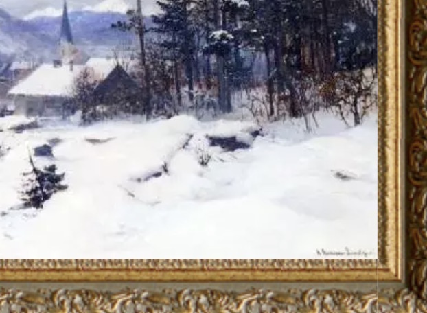 Anders Anderson Lundby "Hunter in a Winter Landscape" Oil Painting, After - Image 4 of 5