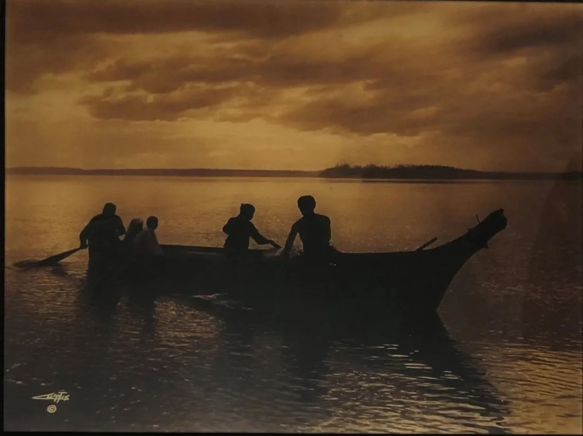 Edward Curtis Goldtone Glass Photograph (Homeward)