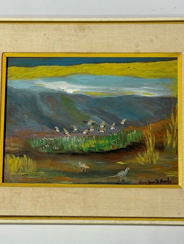 GRACE MORALES GEESE IN FLIGHT OIL ON BOARD PAINTING - Image 3 of 7