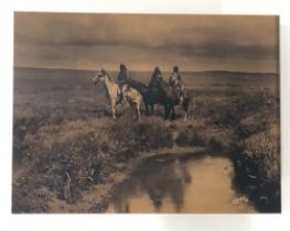 Edward Curtis (The Three Chiefs) Goldtone Glass Photo