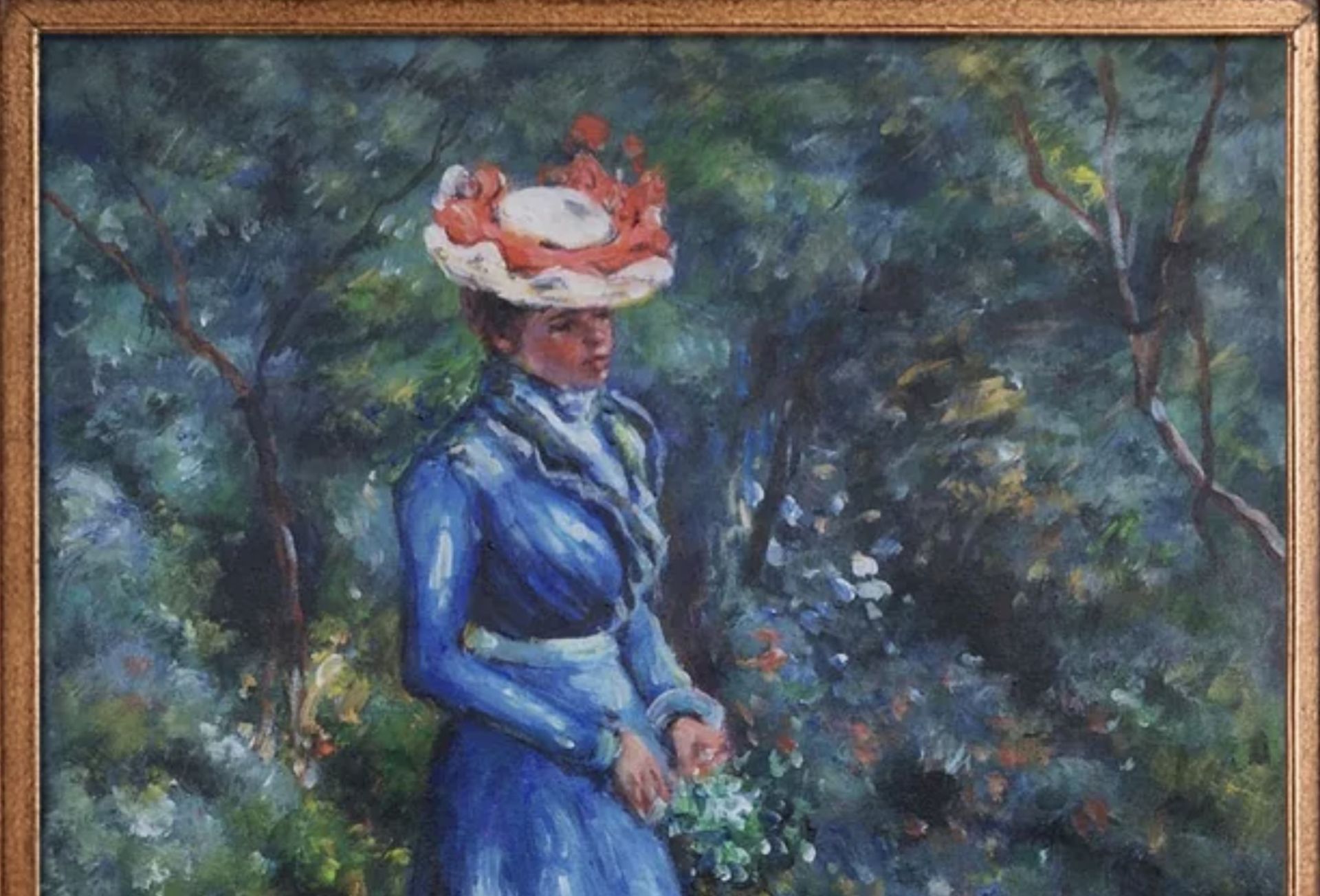 Pierre Auguste Renoir "Woman in a Blue Dress, Standing in the Garden of St. Cloud" Oil Painting, - Bild 3 aus 4