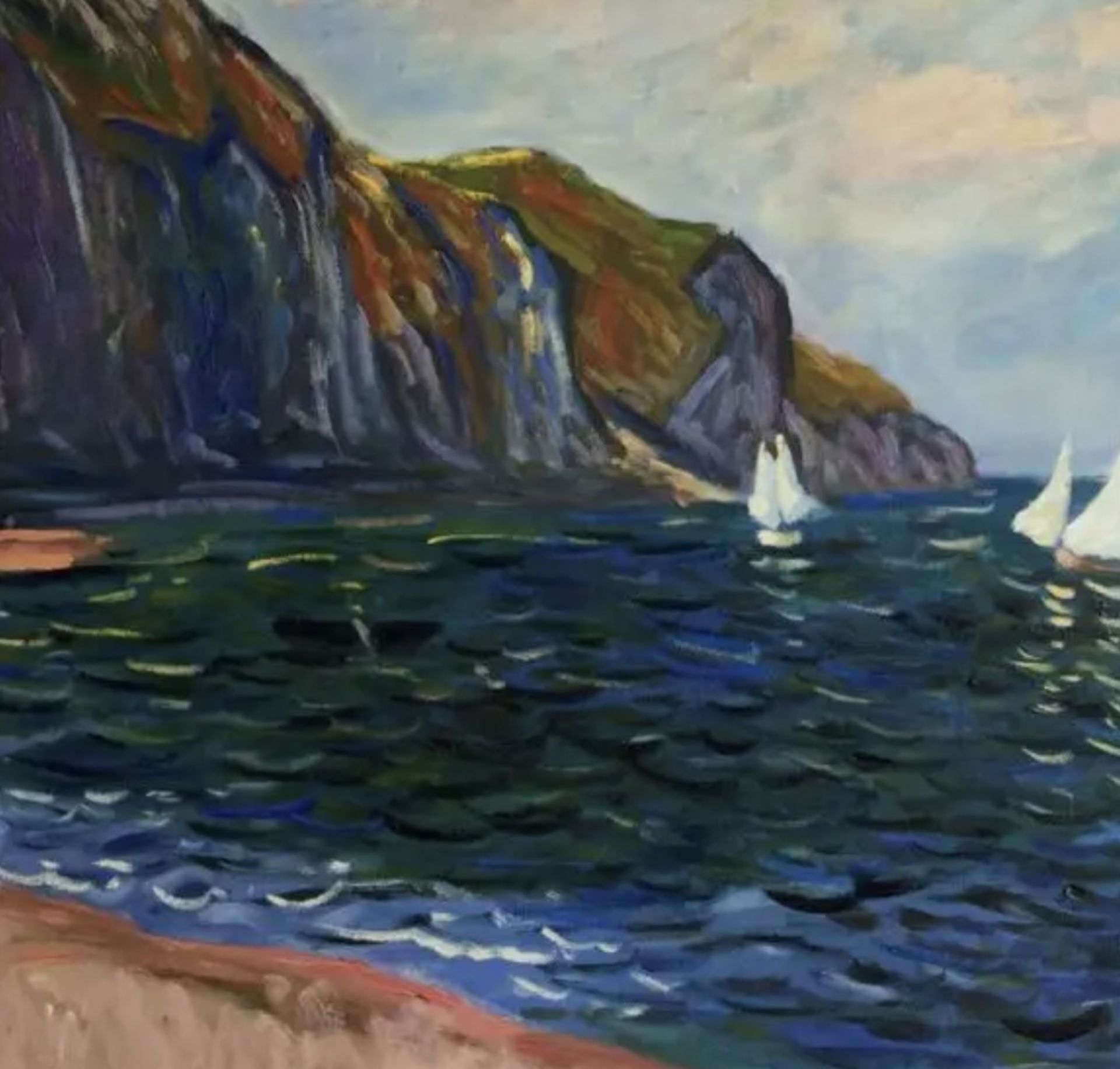 Claude Monet "Cliffs and Sailboats at Pourville, 1882" Oil Painting, After - Bild 4 aus 5