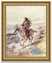 Charles Marion Russell "Indian with Spear, 1905" Oil Painting, After