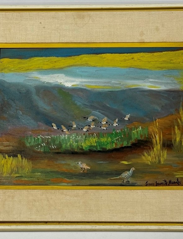GRACE MORALES GEESE IN FLIGHT OIL ON BOARD PAINTING - Image 2 of 7