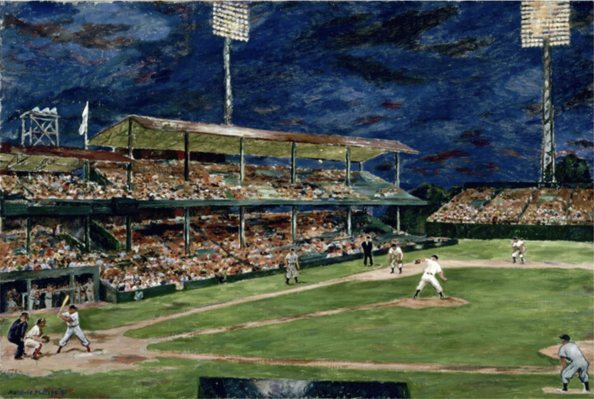 Majorie Phillips "Night Baseball, 1951" Offset Lithograph
