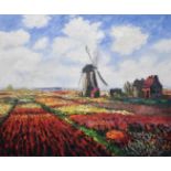 Claude Monet "Tulip Field with the Rijnsburg Windmill, 1886" Oil Painting