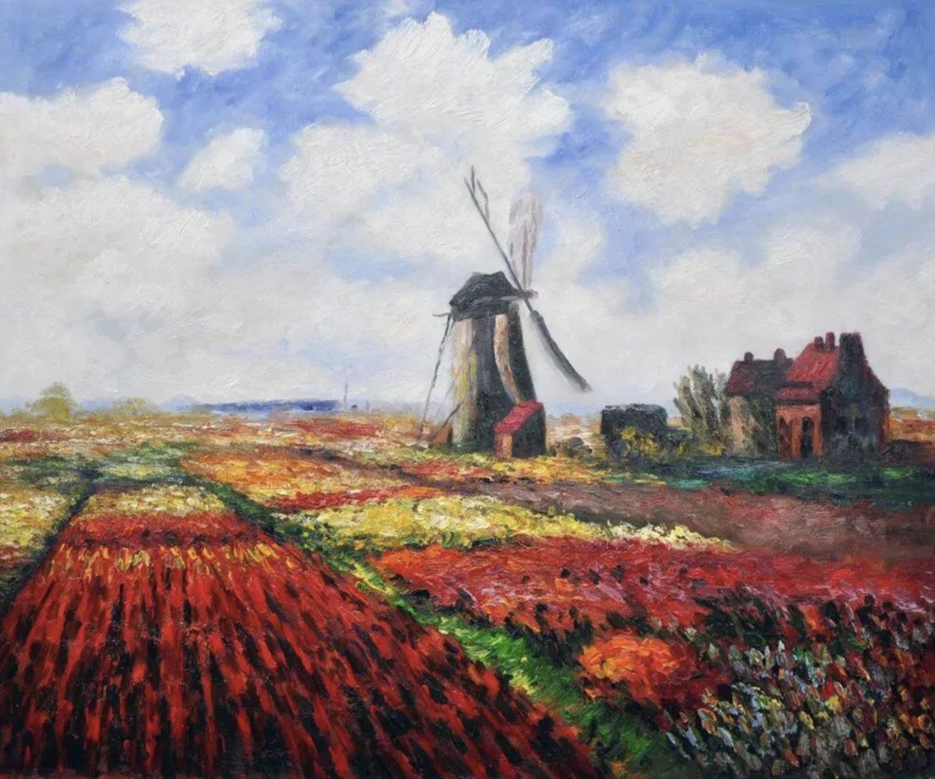 Claude Monet "Tulip Field with the Rijnsburg Windmill, 1886" Oil Painting