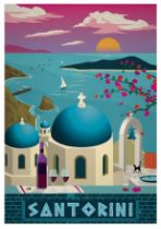 Santorini, Greece, Travel Poster Advertisement