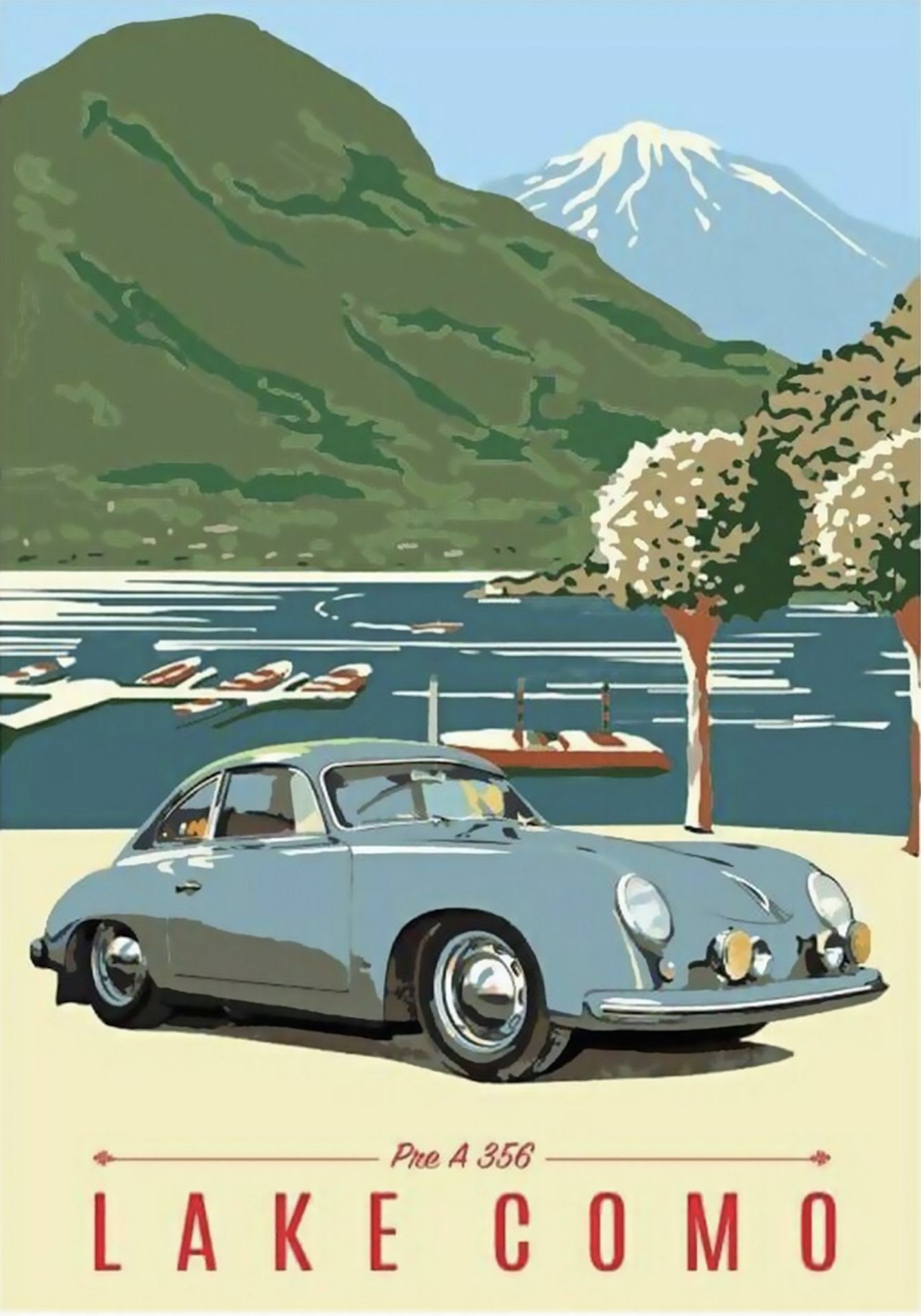 Lake Como, Italy, Porsche Travel Advertisement poster