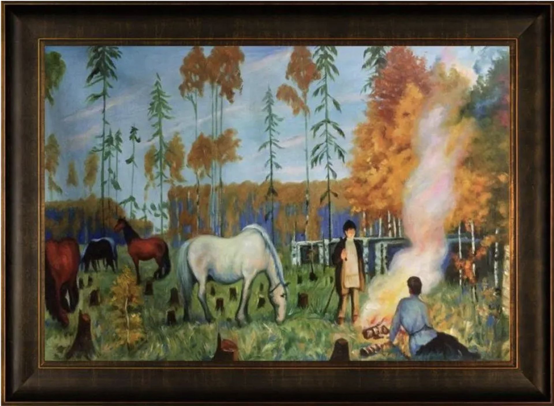 Boris Kustodiev "Fireplace, 1917" Oil Painting