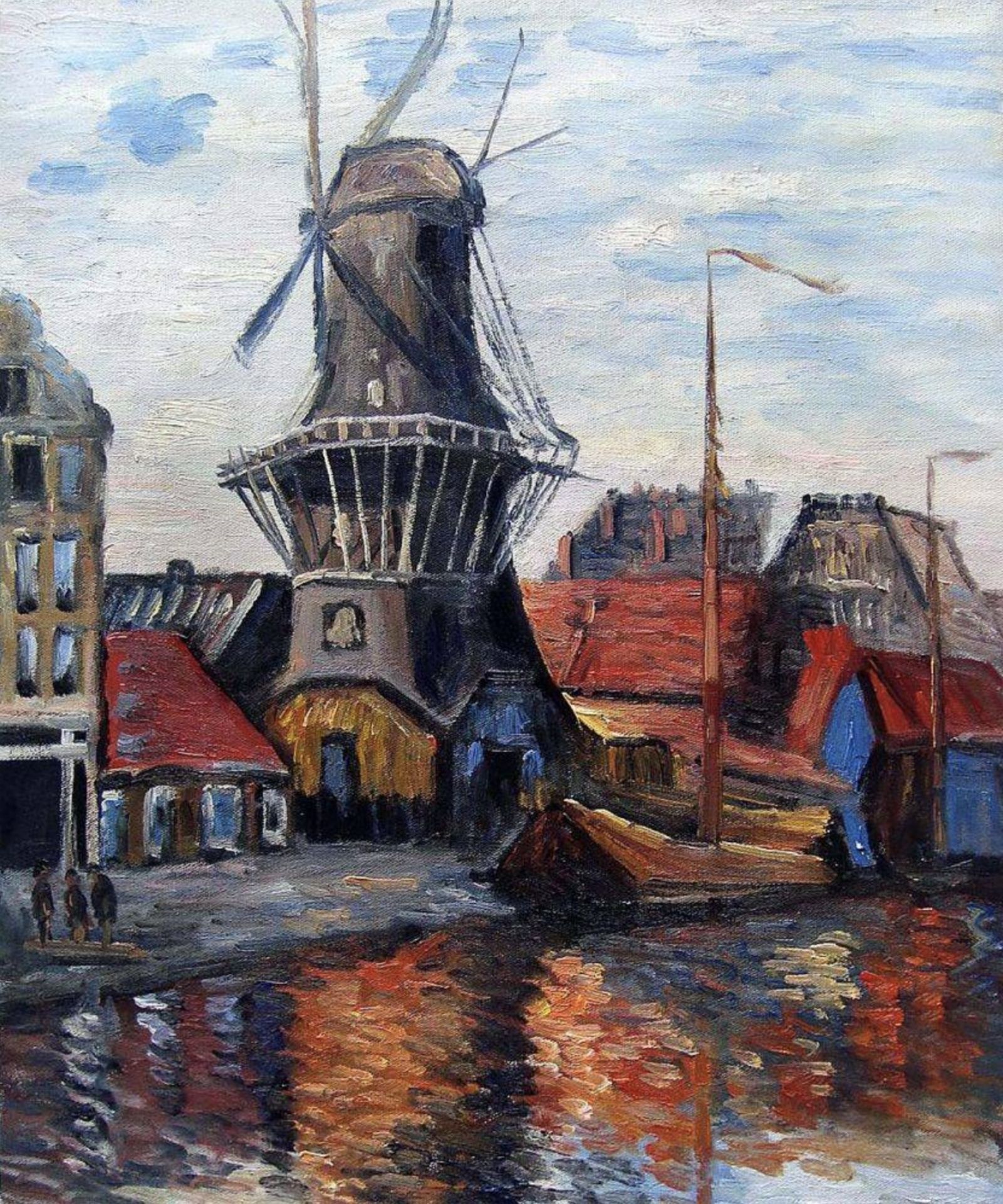 Claude Monet "Windmill, Onbekende, Canal, Amsterdam, 1874" Oil Painting