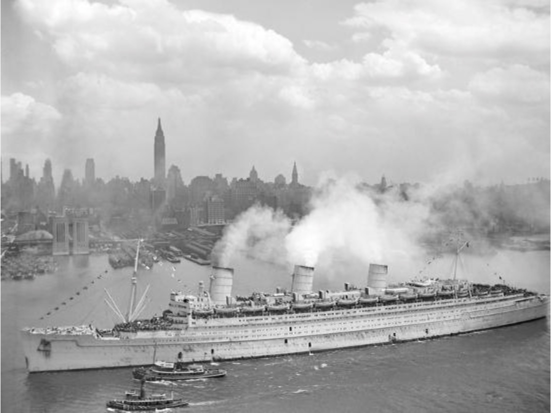 World War II, Queen Mary, New York Harbor Print