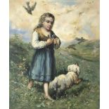 Edward Mitchell Bannister "Child with Birds and Dog, 1909" Oil Painting
