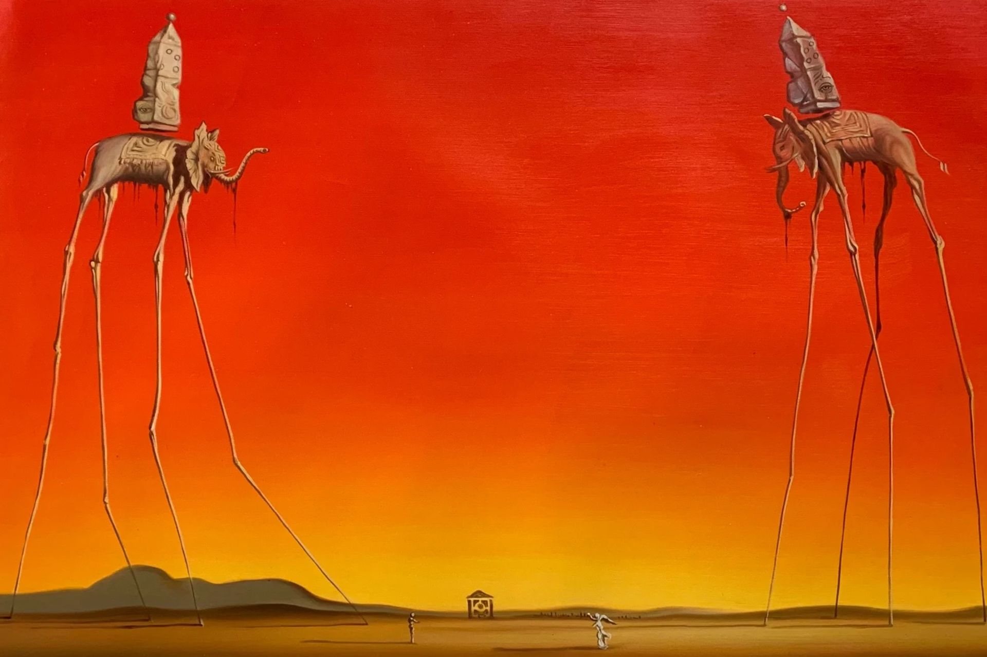 Salvador Dali "The Elephants, 1948" Oil Painting