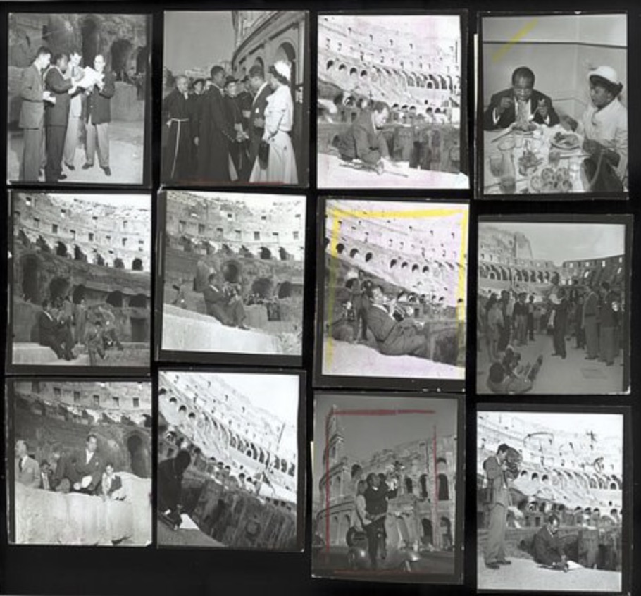 Slim Aarons "Louis Armstrong, Colosseum, Rome, 1949" Metal Contact Sheet