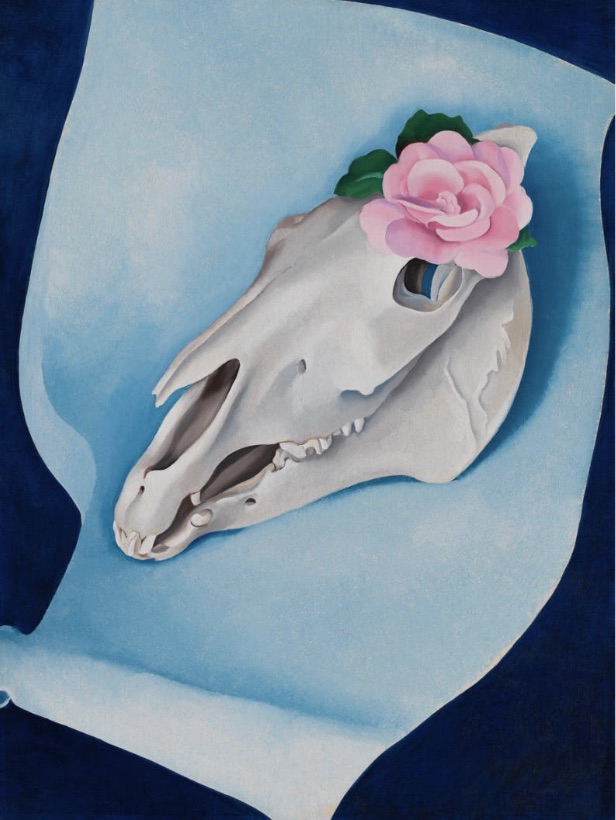 Georgia Okeeffe "Horses Skull with Pink Rose, 1931" Print