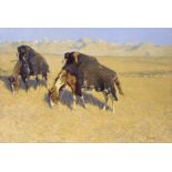 Frederick Remington "Indians Simulating Buffalo, 1908" Offset Lithograph