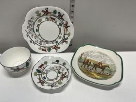 A selection of Spode and Coalport hunting themed ceramics