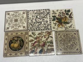 Six antique Victorian ceramic tiles