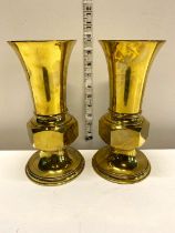 A pair of heavy brass ecclesiastical Diadem altar vases